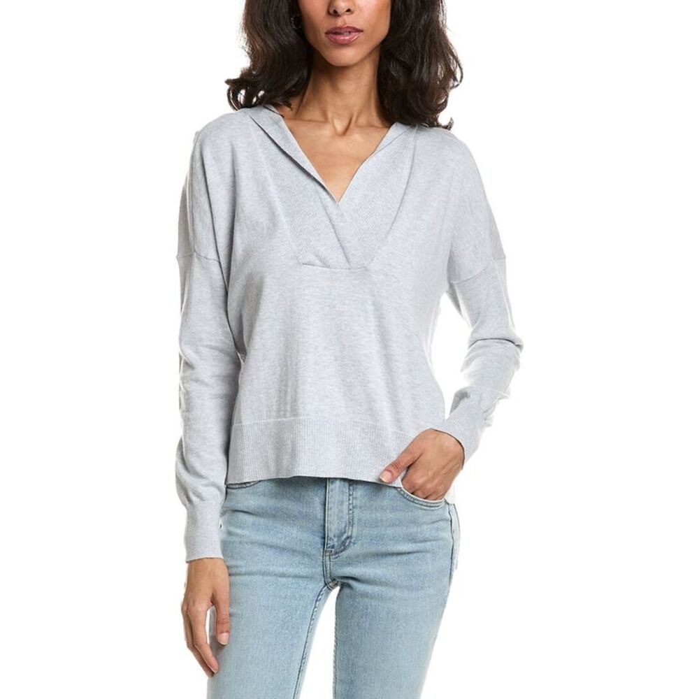 Forte Womens  Crop Crossover Cashmere-Blend Hoodie, Gray